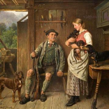 Maid, huntsman and dachshund family